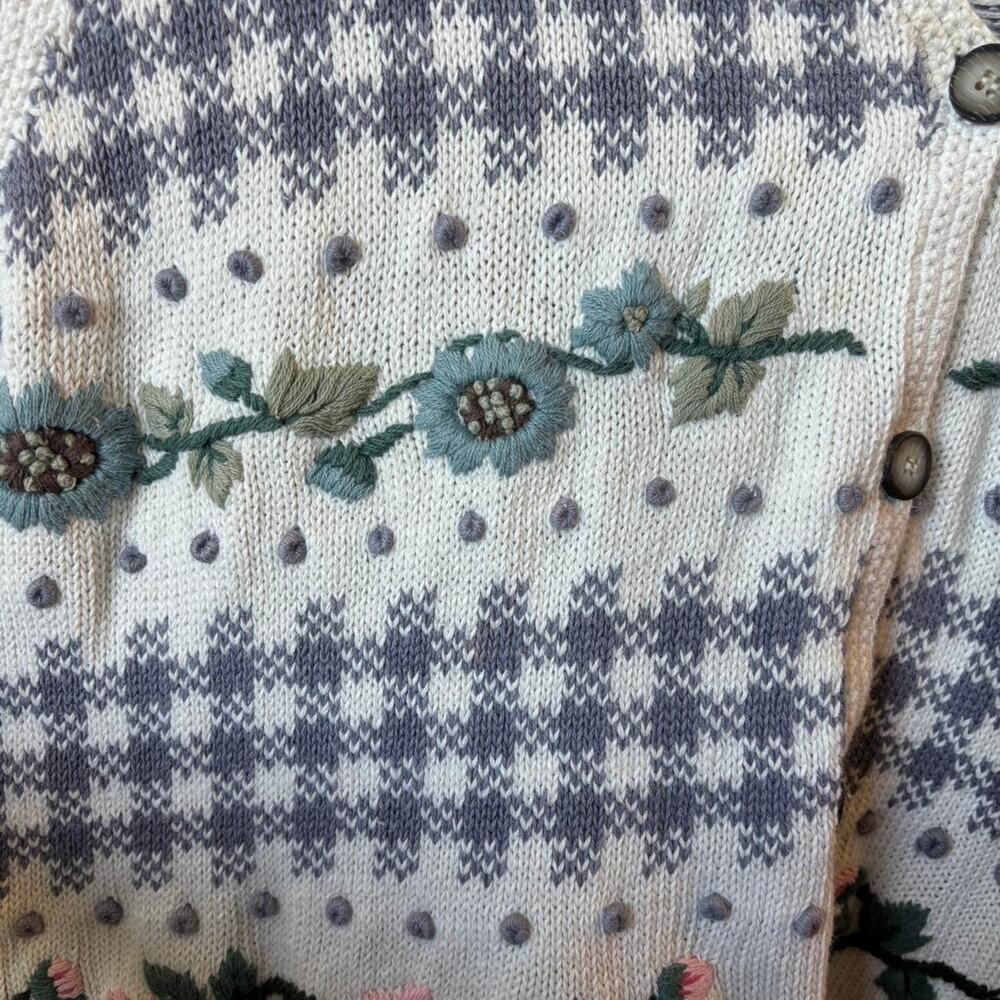 90s Knit Cream Sweater Vest – Cottagecore Floral Embroidered XXL - Picture 2 of 8